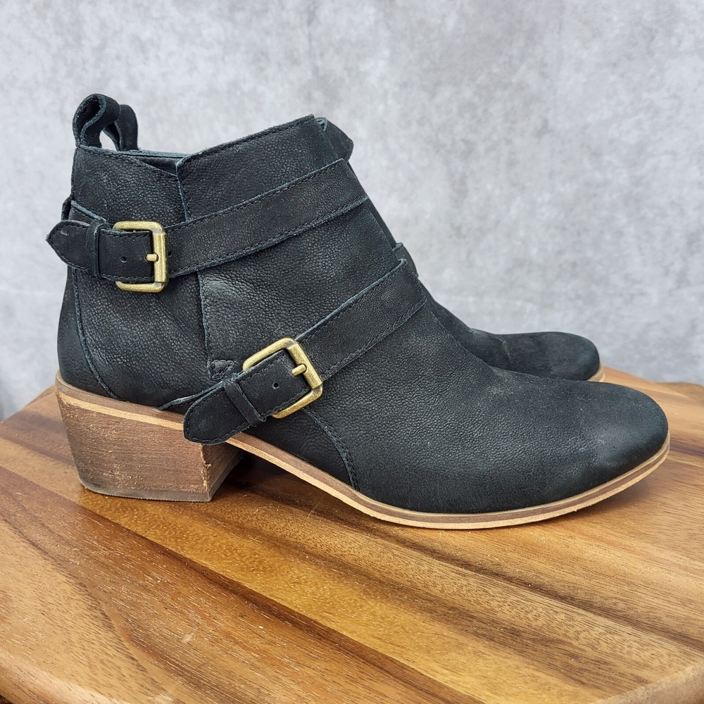 Susina Ankle Boots Womens 8.5 M Black Leather Buckle Side Zip‎ Booties Pull On